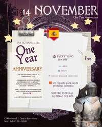 Sab 14 Nov, All day | One Year Anniversary