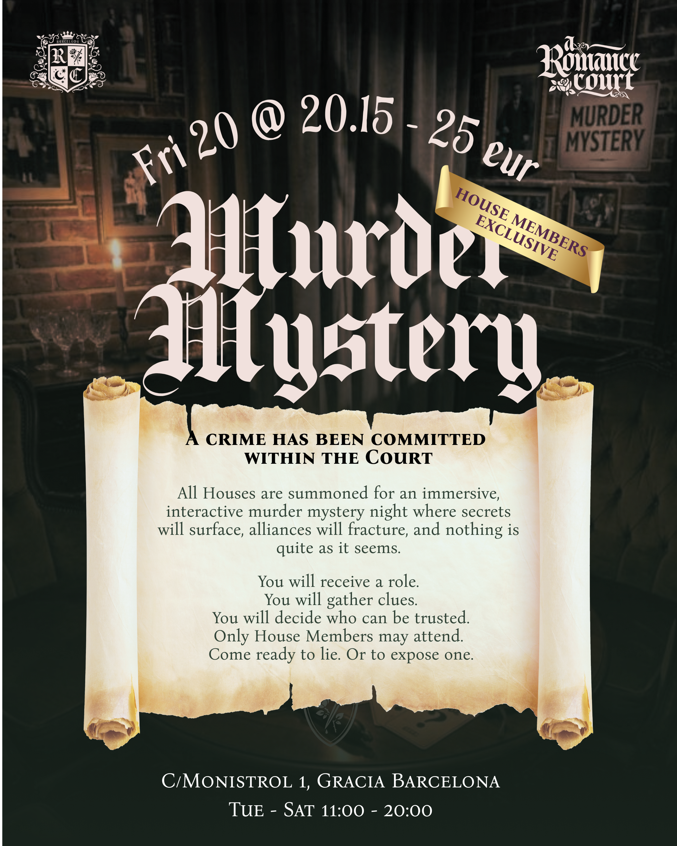 🗓️ Mar 20, Fri @20:15 | 🕯️ Murder Mystery Night