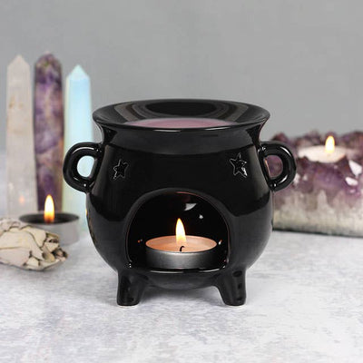 Gothic Black Cauldron Halloween Oil Burner and Wax Warmer