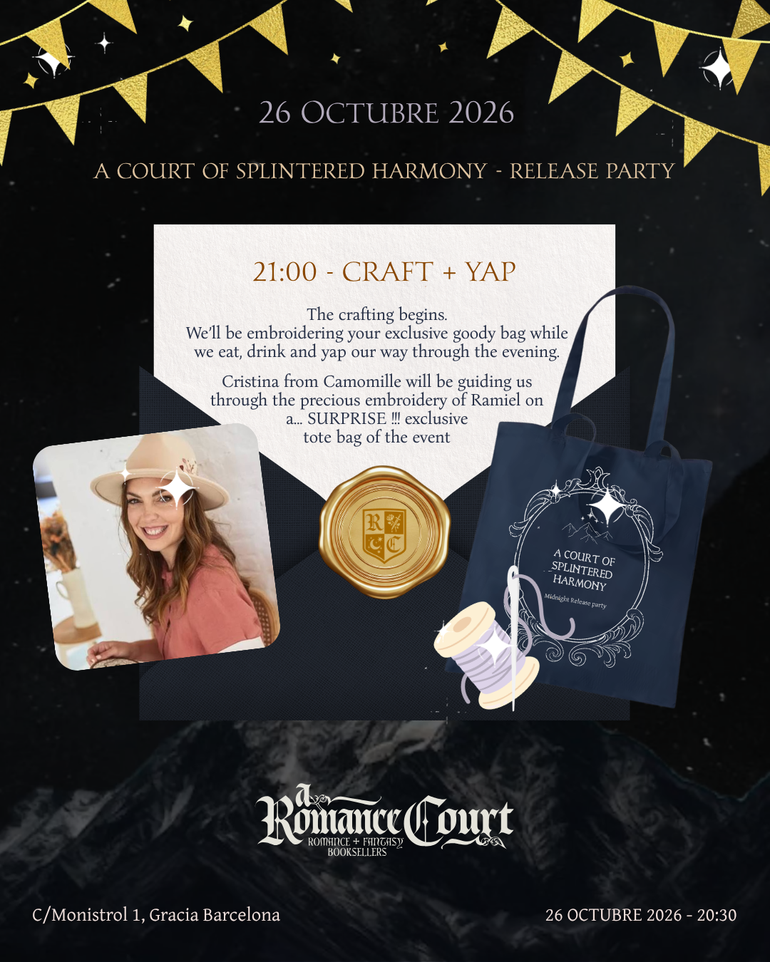 Embroidery workshop and exclusive release party tote bag